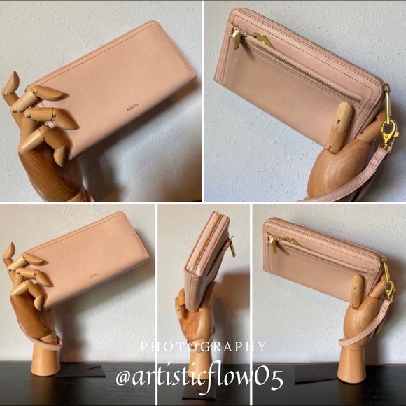 NEW Fossil RFID Dusty Rose Logan Zip Around Clutch - Picture 7 of 8